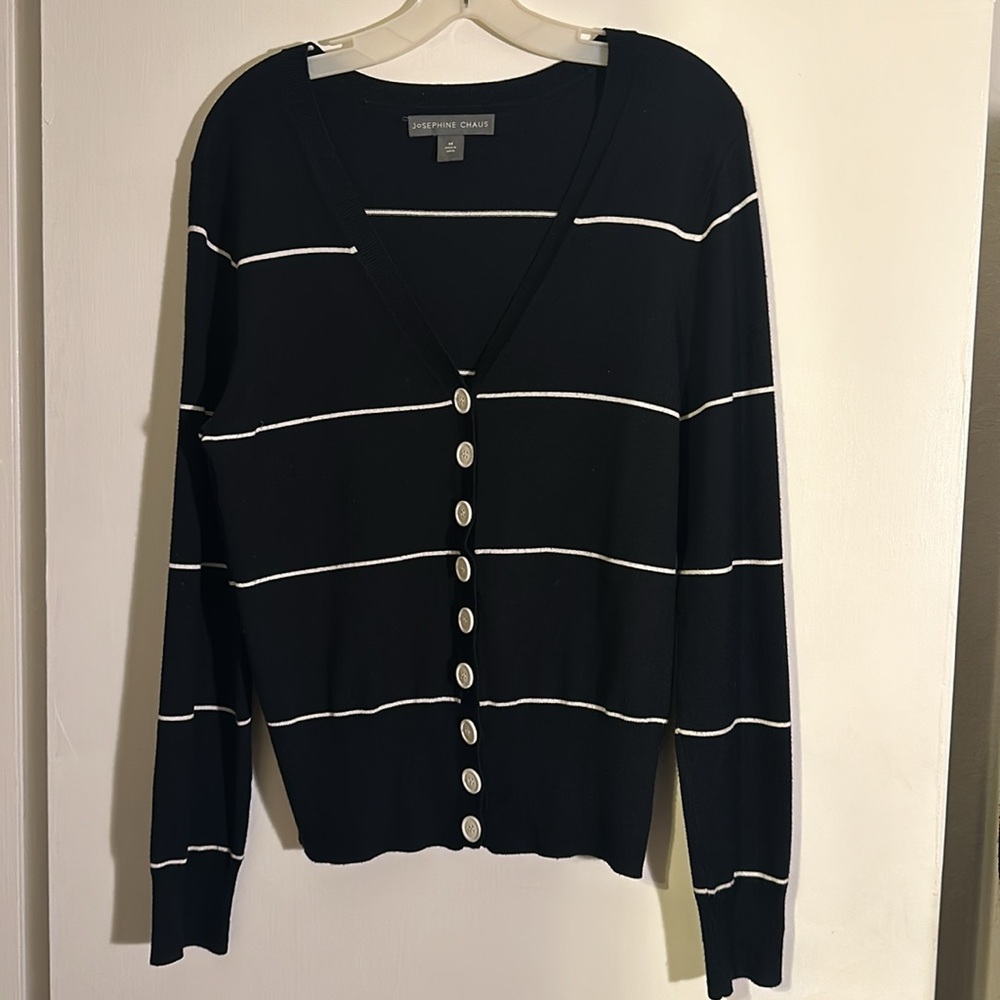 Josephine Chaus Black Cardigan with White Trim